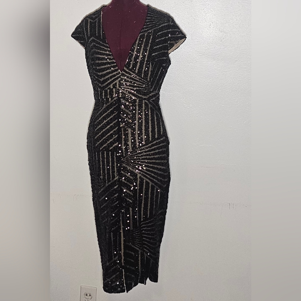 Rubber Ducky Elegant Black Sequin Cocktail Dress